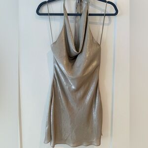 Zara Metallic Silver Backless Dress